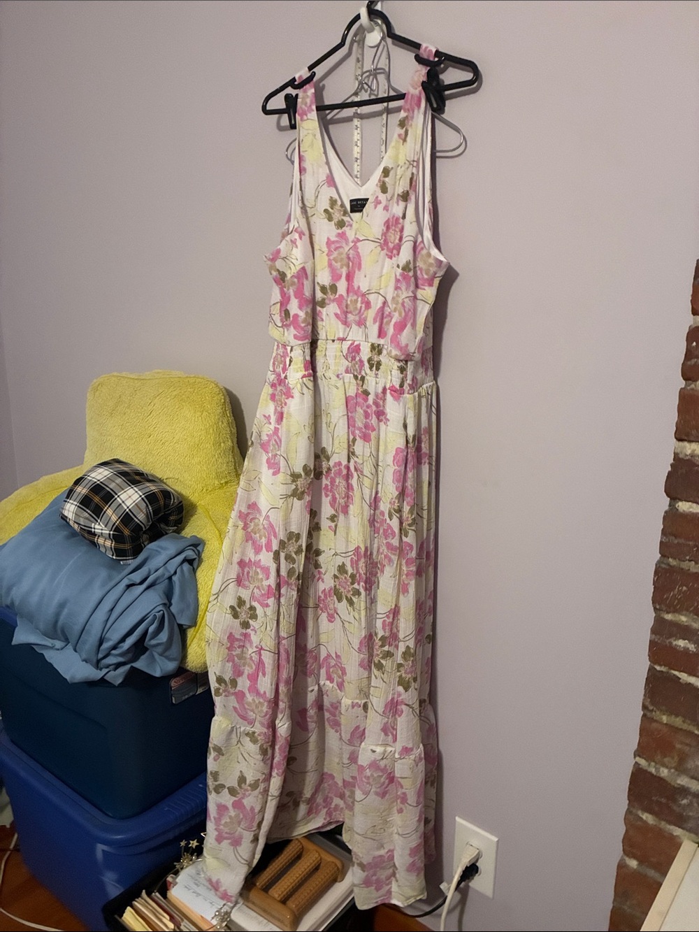 Lane Bryant Cream Maxi Dress with Pink Floral Print